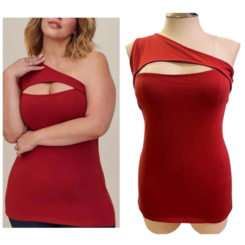 Torrid 3 (3x 22/24) Sexy Dark Red Foxy Cutout‎ One Shoulder Busty Club Tank Top